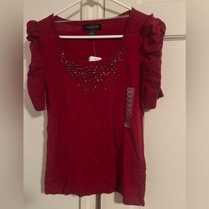 August Silk Ladies SS Scoop Neck Red Daggar Sweater Top Medium NWT